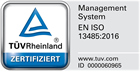TÜV Rheinland zertifiziert – Management System EN ISO 13485:2016